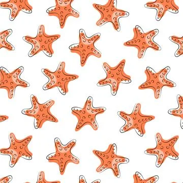 Abstract seamless pattern with starfish in line art style. Summer undersea Illustrazione stock