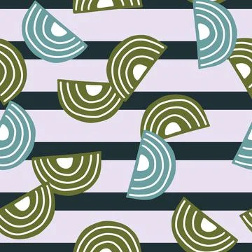 Abstract seamless pattern on striped gray background. Geometrical shapes for  Stock Illustration