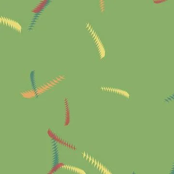 Abstract seamless pattern with stylized colorful leaf shapes on a muted green イラスト素材