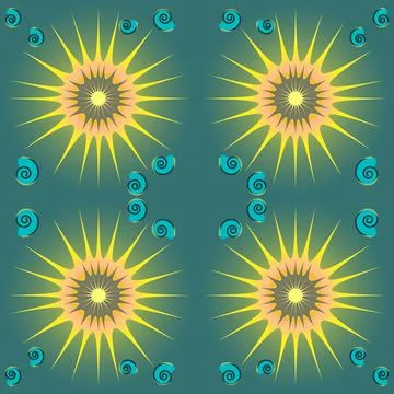 Abstract seamless pattern sun with seashells. Vector graphics Stock Illustration