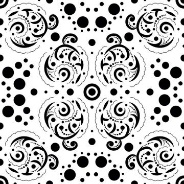 Abstract seamless pattern with swirls and dots Stock Illustration