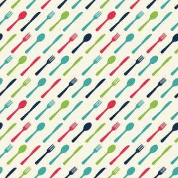 Abstract Seamless Pattern with tableware forks spoons and knives. Vector Stock Illustration