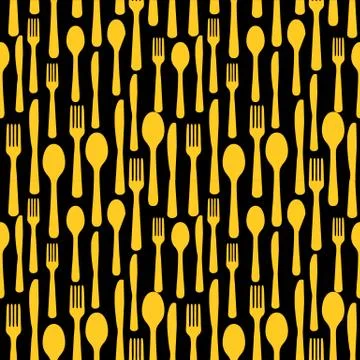 Abstract Seamless Pattern with tableware forks spoons and knives.  Illustrati Stock Illustration