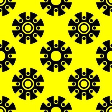 Abstract seamless pattern techno gear isolated on yellow background. Stock Illustration