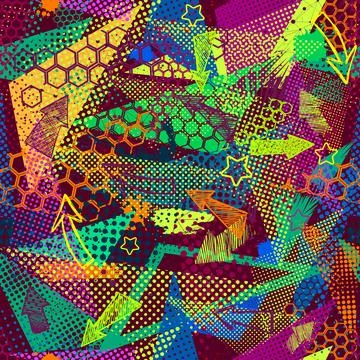 Abstract seamless pattern for textile. Wallpaper with neon lightning geometri Stock Illustration