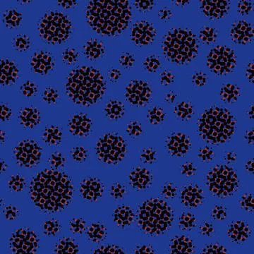 Abstract seamless pattern with textural black different balls on blue. Stock-Illustration