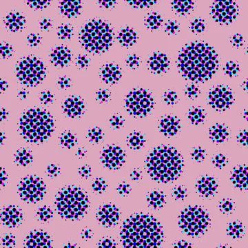 Abstract seamless pattern with textural multicoloured different balls on pink Illustrazione stock