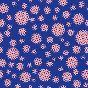 Abstract seamless pattern with textural pink different balls on blue. Illustrazione stock