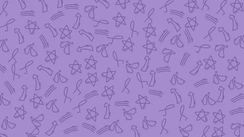 Abstract seamless pattern with thin line gym equipment icons on purple back.. Stock Footage 321639605