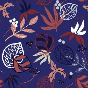Abstract seamless pattern with tropical leaves. Hand draw texture. Vector tem 스톡 일러스트