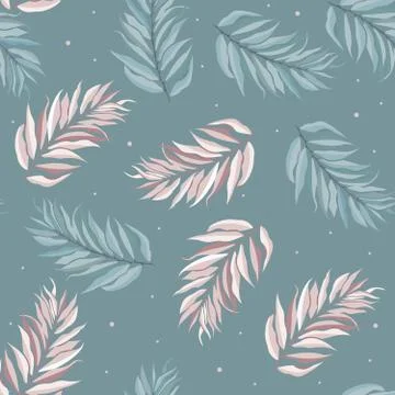 Abstract seamless pattern with tropical leaves. Vector template. Stock Illustration