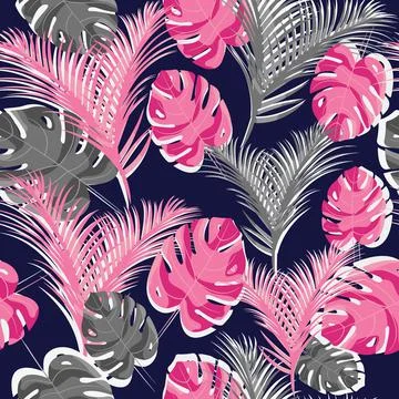 Abstract seamless pattern with tropical plants. Stock-Illustration