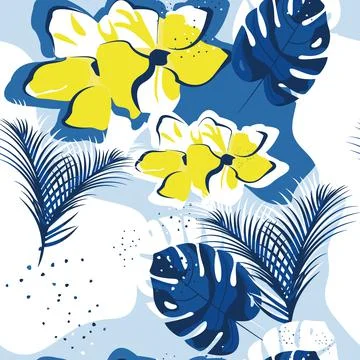 Abstract seamless pattern with tropical plants. Stockillustratie