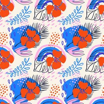 Abstract seamless pattern with tropical rainforest plants Stock Illustration