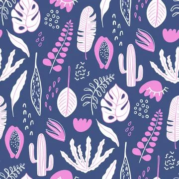 Abstract seamless pattern with tropical rainforest plants Stock Illustration