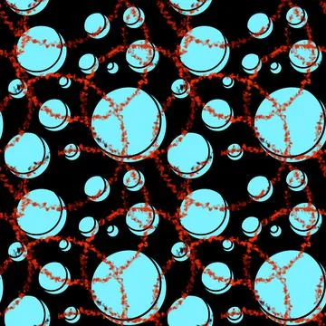 Abstract seamless pattern with turquoise different balls on black background Stock Illustration