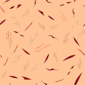 Abstract seamless pattern with various bloody wounds, surgical vector stitches Stock Illustration