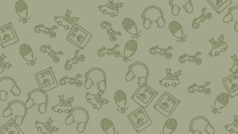 Abstract seamless pattern with various objects and shapes in a muted green .. Stock Footage 319242366