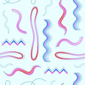 Abstract seamless pattern with various wavy, zigzag and freeform shapes on a  Stock-Illustration