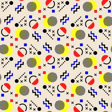 Abstract seamless pattern vector background with different geometric elements Illustrazione stock
