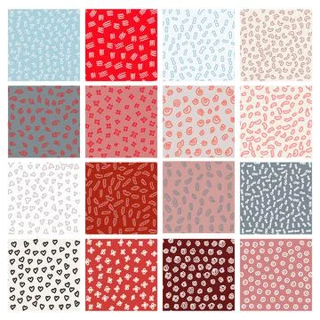 Abstract seamless pattern vector set with different hand painted elements Stock Illustration