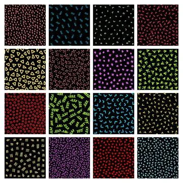 Abstract seamless pattern vector set with different hand painted elements Stock Illustration