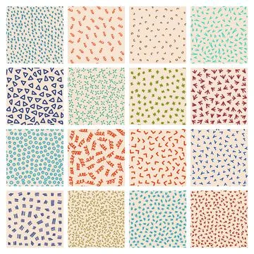 Abstract seamless pattern vector set with different hand painted elements Stock Illustration