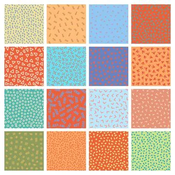 Abstract seamless pattern vector set with different hand painted elements Stock Illustration