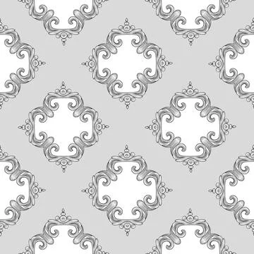 Abstract seamless pattern, vintage black and white background, swirl pattern イラスト素材