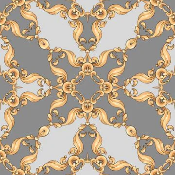 Abstract seamless pattern, vintage gold background, swirl pattern Stock Illustration