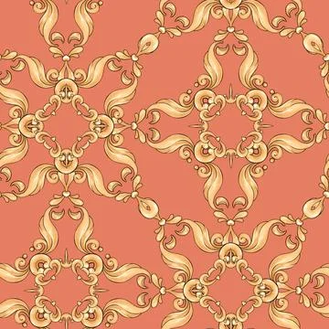 Abstract seamless pattern, vintage gold background, swirl pattern Stock Illustration