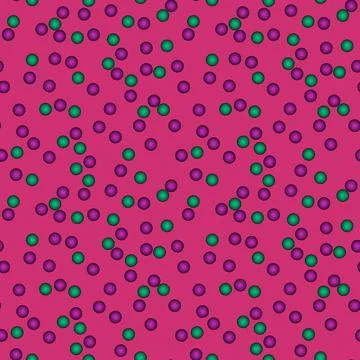 Abstract seamless pattern with voluminous colorful balls on purple background Illustrazione stock