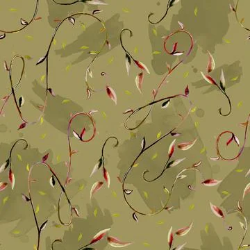 Abstract seamless pattern with watercolor twigs in splash background Stock Illustration