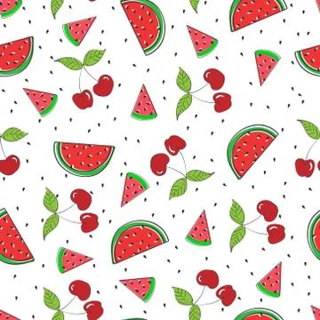 Abstract seamless pattern with watermelon and cherry or cherry for texture, t Stock Illustration