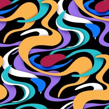 Abstract Seamless Pattern with Wavy Stains on Black Stock Illustration