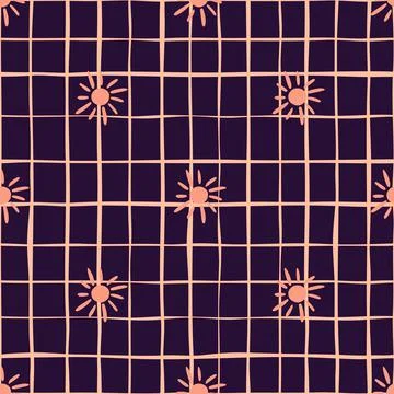 Abstract seamless pattern with weather sun ethnic print. Purple dark chequere イラスト素材