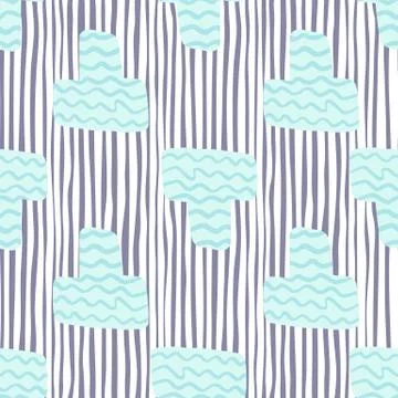 Abstract seamless pattern with white elements and light blue wavy lines. Whit Stock Illustration