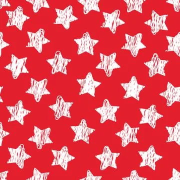 Abstract seamless pattern with white Sketch stars on red. Geometric backgroun Stock Illustration