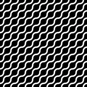 Abstract seamless pattern with white waves in diagonal arrangement on black Stock Illustration