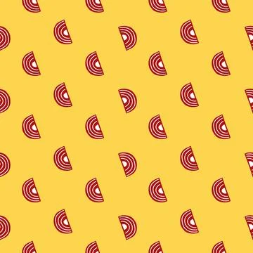 Abstract seamless pattern on yellow background. Pink geometrical shapes for t Stock Illustration