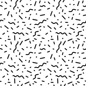 Abstract seamless pattern on yellow background in memphis style. Fashion 80-9 Stock Illustration