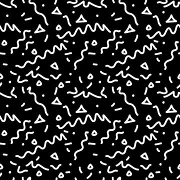 Abstract seamless pattern on yellow background in memphis style. Fashion 80-9 Stock Illustration