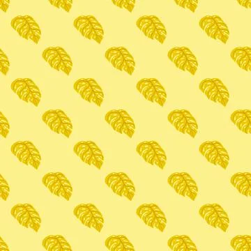 Abstract seamless pattern with yellow colored monstera doodle shapes. Light p Stock Illustration