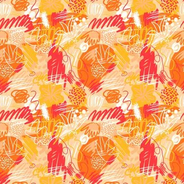 Abstract seamless patterns with hand drawn textures in memphis style, trend Stock Illustration
