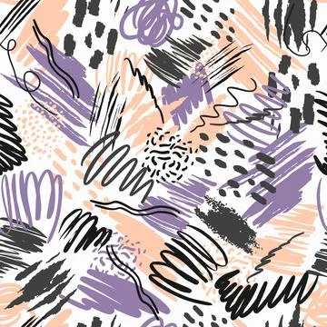 Abstract seamless patterns with hand drawn textures in scribble style, trend Illustrazione stock