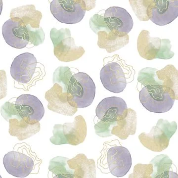 Abstract seamless patterns made of purple and green watercolor spots, with go Stock Illustration