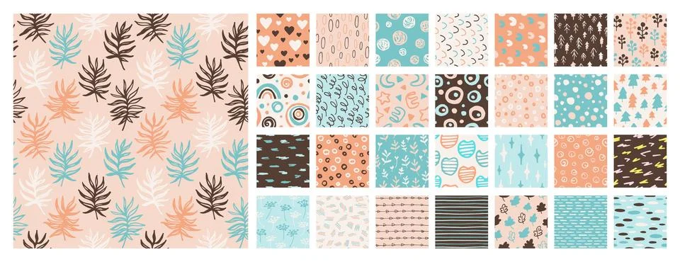 Abstract seamless patterns set brush stroke shapes nude color grunge shapes Stock Illustration