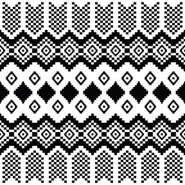 Abstract seamless pixel pattern in black and white color. Ethnic style. Stock Illustration