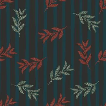 Abstract seamless random pattern with grey and red leaf branches silhouettes. Stock Illustration