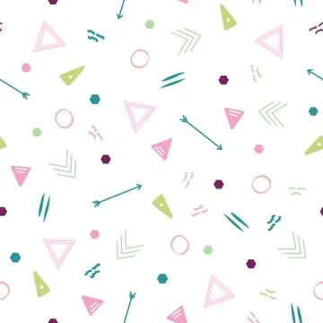 Abstract seamless repeat pattern with triangles, arrows and dots  in pastel. 스톡 일러스트